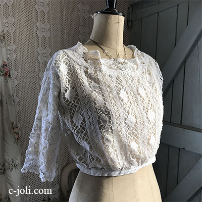 G-301 フランスアンティークレースブラウス/トップス リネンボビン  