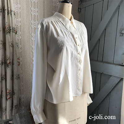 G-302 フランスアンティークシルクブラウス/トップス　手刺繍シルク