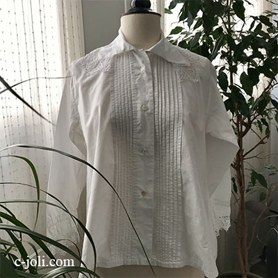 G-318 フランスアンティークブラウス/トップス　リネンボビンレース＆コットンブラウス