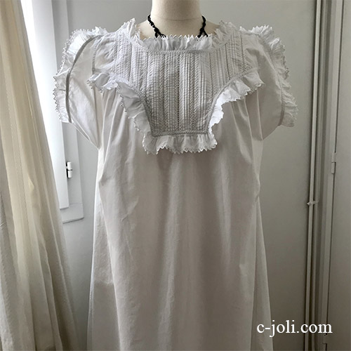 【パリ発送】G-328  フランスアンティークコットンワンピース/ナイトドレス　手刺繍コットン 113cm