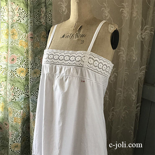 G-333 フランスアンティークコットンワンピース/ナイトドレス　手刺繍/マシーン刺繍コットン 115cm