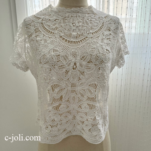 【パリ発送】G-361 フランスアンティークブラウス/トップス　コットンバテンレースブラウス