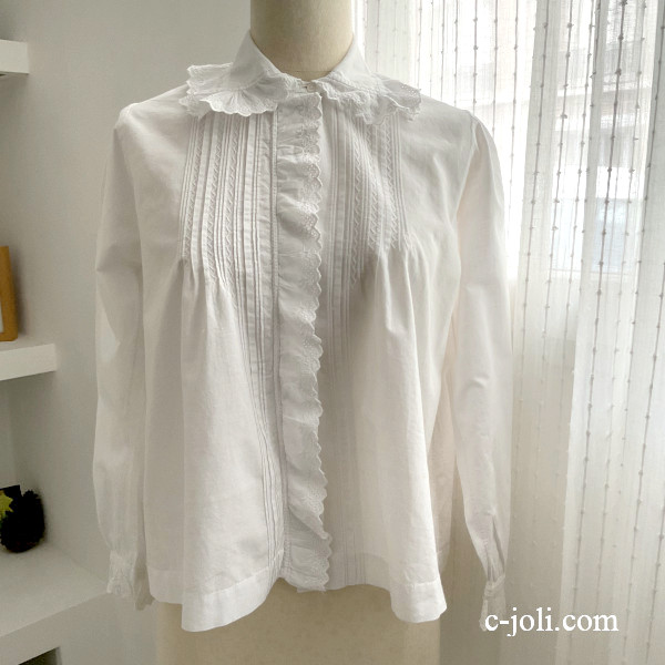 【パリ発送】G-370 フランスアンティークブラウス/トップス　ホワイトワーク手刺繍コットンブラウス