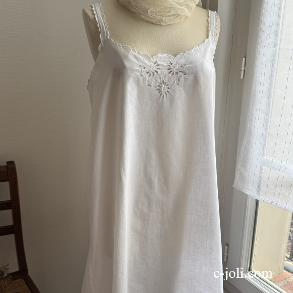 【パリ発送】G-373  フランスアンティークコットンワンピース｜キャミソール　カットワーク手刺繍キャミワンピ 91cm