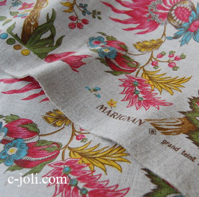 【日本発送】K-304　フレンチアンティークファブリック　リネンカーテン生地 122x100cm