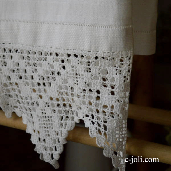 【日本発送】K-506　イギリスアンティークリネンタオル/ゲストタオル　ダマスク織リネン＆クロシェレース 88cm