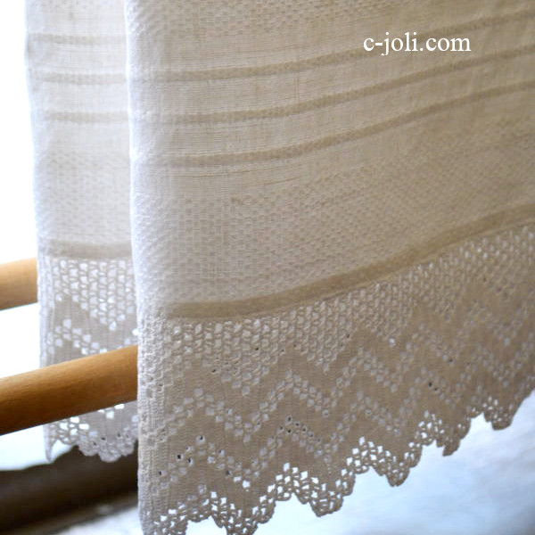 【日本発送】K-531　イギリスアンティークリネンクロス/ゲストタオル　リネン＆クロシェレース 1m06