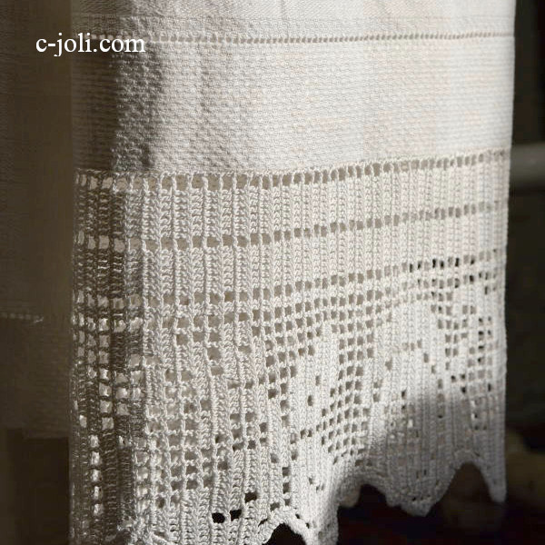 【日本発送】K-561　イギリスアンティークリネンゲストタオル　ダマスク織リネン＆クロシェレース 1m07