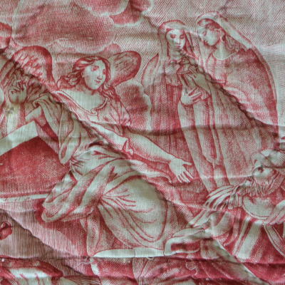 K-662　フランスアンティークトワルドジュイ　19世紀Toile de Jouyコットンファブリックキルト 73x33cm