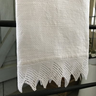 【日本発送】K-728 イギリスアンティークリネンゲストタオル/ハンドタオル　リネン＆クロシェレース 1m