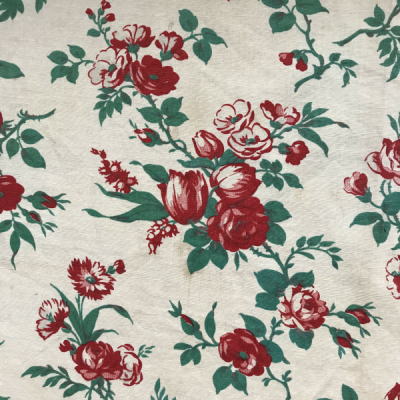 K-754　フランスアンティーク布/アンティークファブリック　20世紀初頭ローズ柄リコットンファブリック 114x98cm