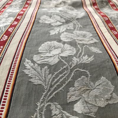 K-759 フランスアンティーク生地/アンティーク布/アンティークファブリック　1900年頃ストライプ柄リネンクロス 120x188cm