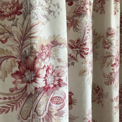 K-762 フランスアンティーク生地/アンティーク布/アンティークファブリック　1930-1940年代ローズ柄コットンファブリック/カーテン生地 215x190cm