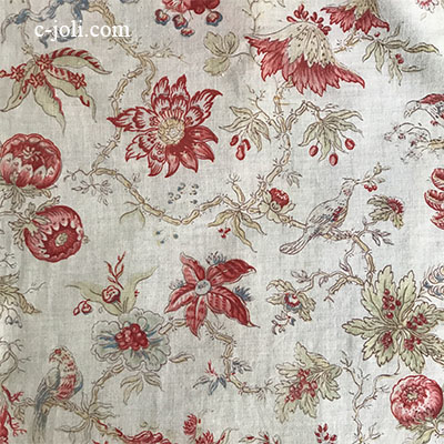 【パリ発送】K-776 フランスアンティーク生地/アンティーク布/アンティークファブリック花鳥柄コットンファブリック 36x141cm