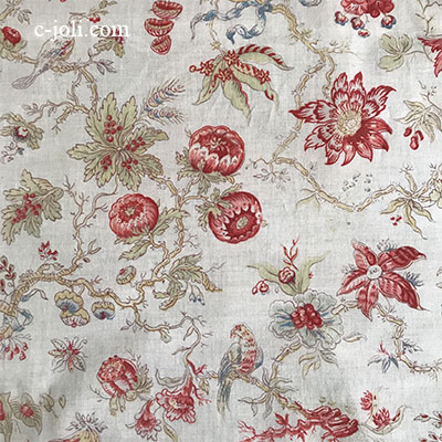 【パリ発送】K-777 フランスアンティーク生地/アンティーク布/アンティークファブリック 花鳥柄コットンファブリック 72x80cm