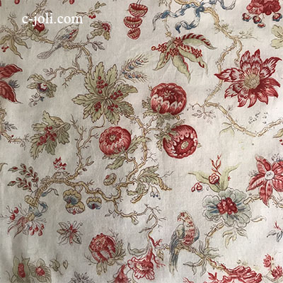 【パリ発送】K-778 フランスアンティーク生地/アンティーク布/アンティークファブリック 花鳥柄コットンファブリック 71x50cm