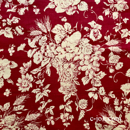 【パリ発送】K-810 フランスアンティーク生地/アンティーク布/アンティークファブリック  薔薇のフラワーバスケット綿生地 69x132cm