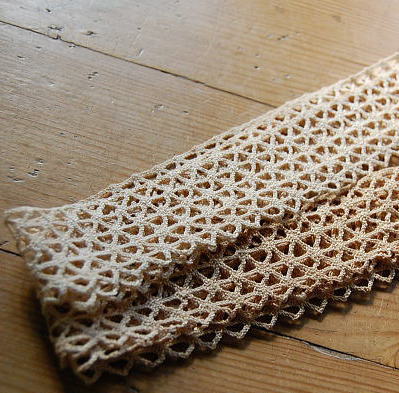 【日本発送】L-026　フレンチコットン　ハンドメイドレース生成り2本