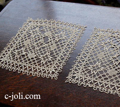【日本発送】L-070　イギリスアンティークレースドイリー2枚　生成りコットンレース
