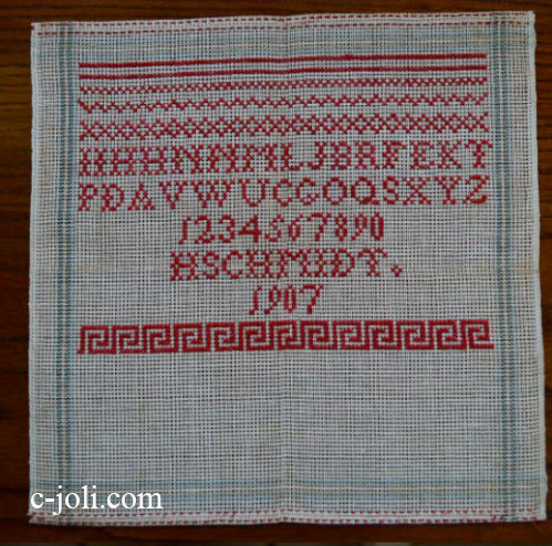 【日本発送】L-125　オランダアンティークリネン＆手刺繍　スクールサンプラー