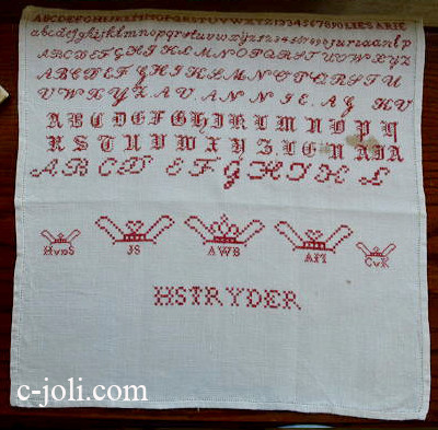 【日本発送】L-128　オランダアンティークリネン＆手刺繍　スクールサンプラー