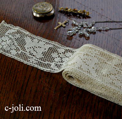 【日本発送】L-306　フレンチアンティーク　ハンドワークフィレ麻テープレース1m60