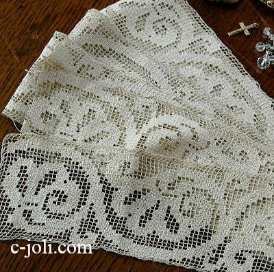 【日本発送】L-307　フレンチアンティーク　ハンドワークフィレ麻テープレース1m