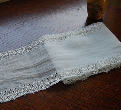 【日本発送】L-409　フレンチアンティークリボン　綿ローン手刺繍レース　
