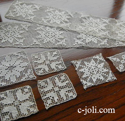 【日本発送】L-451　フレンチアンティークレース　リネンフィレレースモチーフ6個+テープレース1本