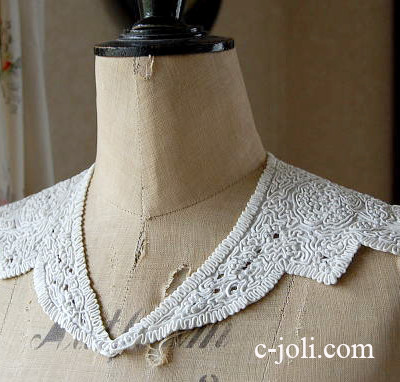 【日本発送】L-692　フレンチアンティークレース衿　ハンドワークコットンつけ襟