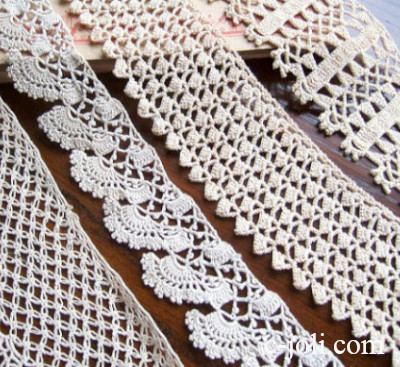 【日本発送】L-717　フレンチアンティークレース4本　リネンクロシェレース　生成り