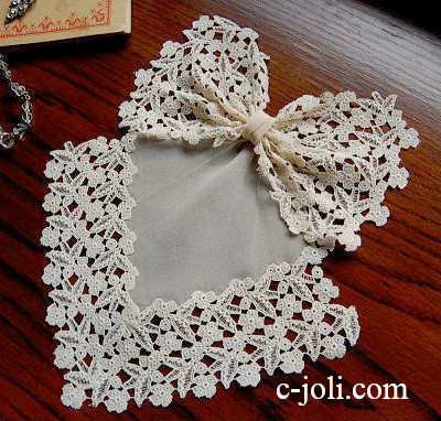 【日本発送】L-720　フランスアンティークレースリボンジャボ　リネンケミカルレース