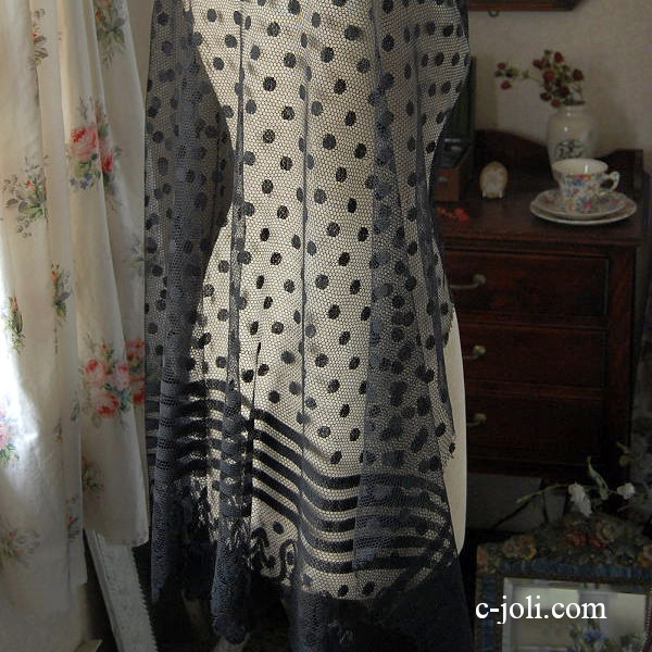 【日本発送】L-727　フレンチアンティークレース　コットン黒レース/ブラックレース　110x105cm