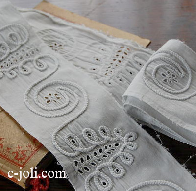 【日本発送】L-788　フレンチアンティーク手刺繍　ホワイトワーク手刺繍コットン　3m34