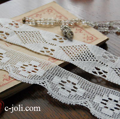 【日本発送】L-813　フランスアンティークレース　リネンテープレース2本　