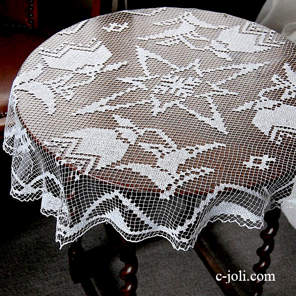【日本発送】L-885　イギリスアンティークレースマット　ハンドワークリネンフィレレース