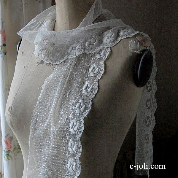 【日本発送】L-909　フランスアンティークレース　コットンチュールレース 1m37