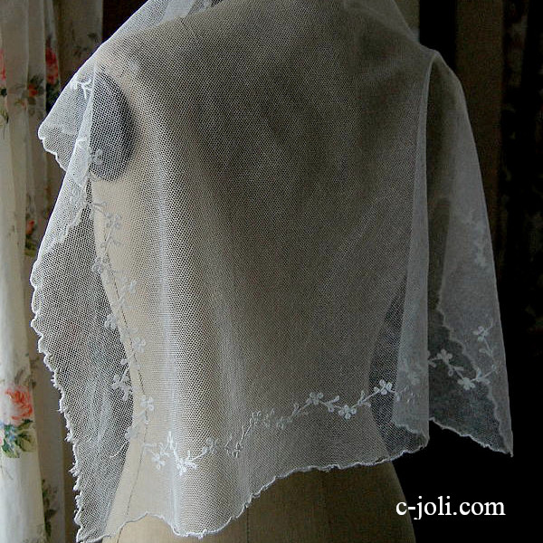 【日本発送】L-911　フランスアンティークレースクロス/レースベール　コットンチュールレース 60x60cm