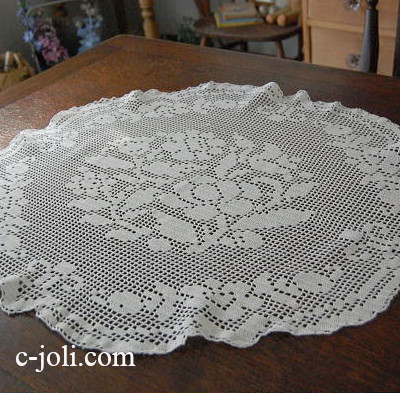 【日本発送】L-914　英国アンティークレース　コットンクロシェレーステーブルクロス