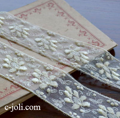 【日本発送】L-985　フランスアンティークレース/テープレース　コットンチュールレース 2m