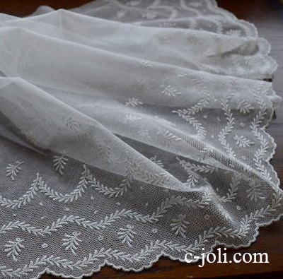【日本発送】L1032　フランスアンティークレース　幅広コットンチュールレース 1m単位