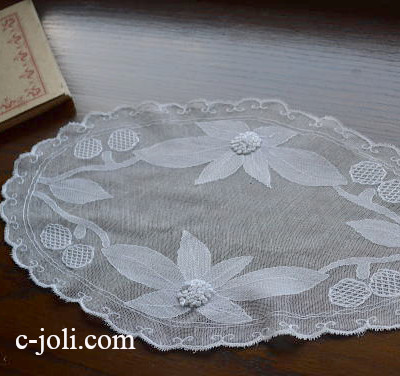 【日本発送】L1060　フランスアンティークレース　コットンチュールレースマット 44x21cm
