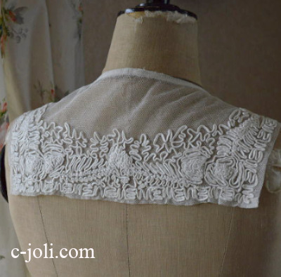 【日本発送】L1069　フランスアンティークレース付け襟　コットンチュールレース衿