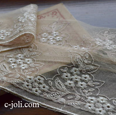 【日本発送】L1078　フランスアンティークレース/テープレース　コットンチュールレース 1m18