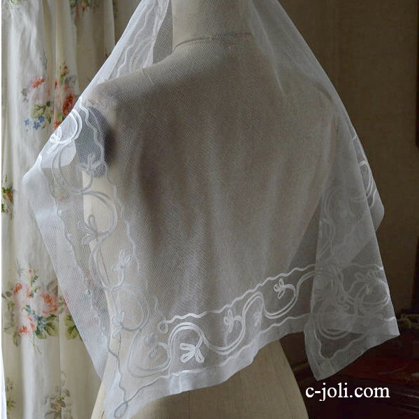 【日本発送】L1113　イギリスアンティークレースベール　コットンチュールレースクロス
