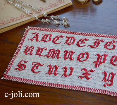 【日本発送】L1152　フランスアンティーク刺繍　手刺繍クロスステッチサンプラー