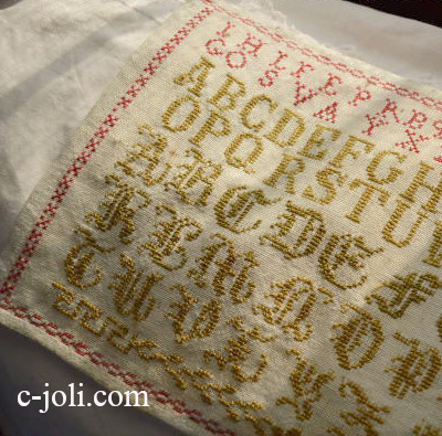 【日本発送】L1154　フランスアンティーク刺繍　手刺繍クロスステッチサンプラー