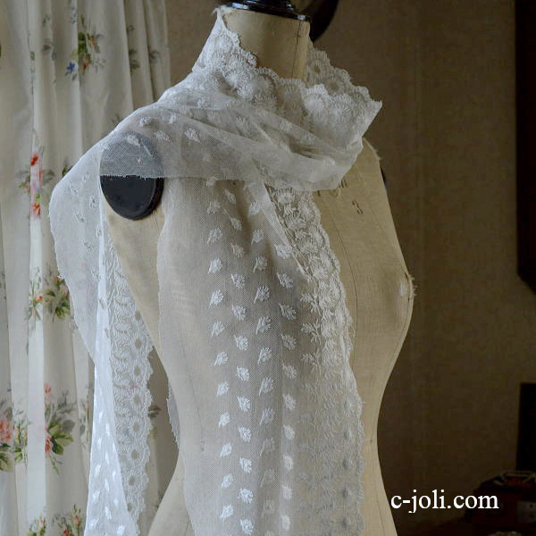 【日本発送】L1180　フランスアンティークレース　リネンチュールレース 1m68