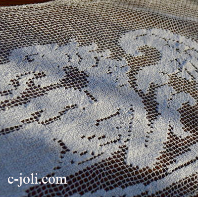【日本発送】L1215　フランスアンティークレースパネル　ハンドワークリネンフィレレースクロス 72cm