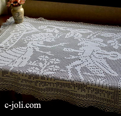 【日本発送】L1241　イギリスアンティークレースマット　コットンクロシェレース 61x51cm